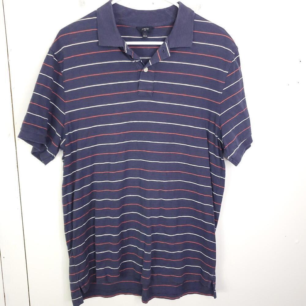 J Crew Shirt Mens Size L Golf Polo Striped Knit Cotton Preppy Office Casyal